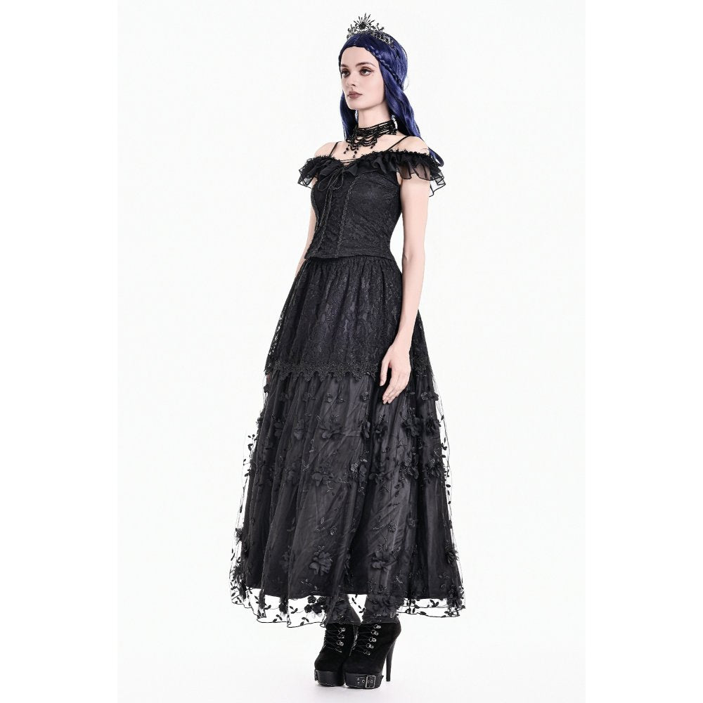 Dark in Love Floral Applique Lace Maxi Skirt
