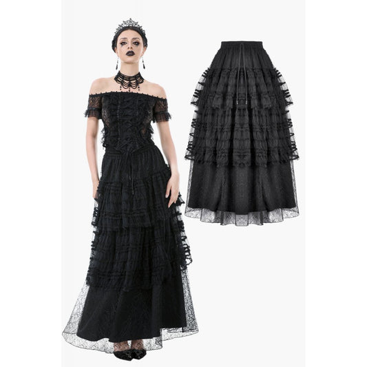 Dark in Love Morticia Gothic Velvet & Lace Bustier Dress in Black