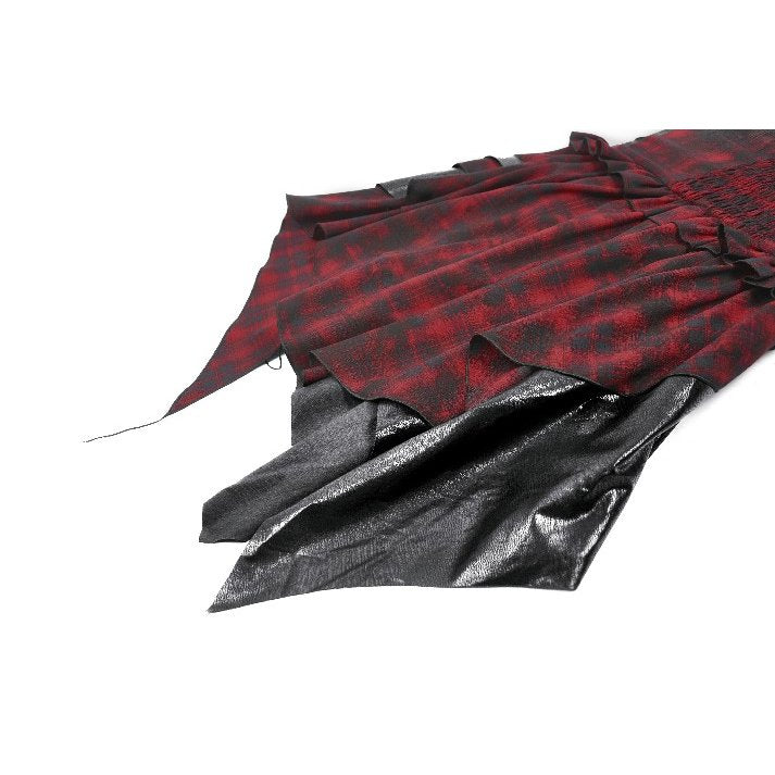 Dark in Love Red Tartan Corset Punk Dress with Handkerchief Skirt