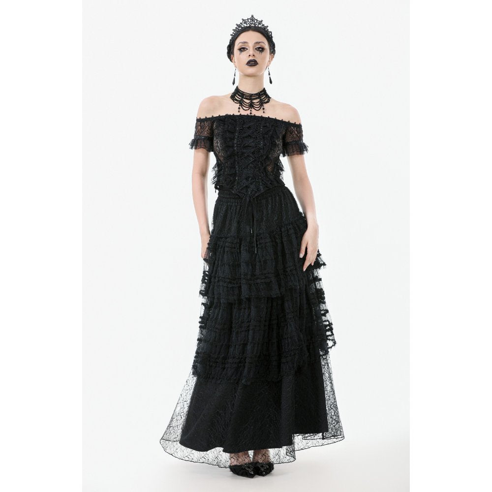 Dark in Love Ophelia Lace Off-Shoulder Gothic Bodysuit in Black