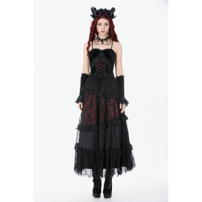 Dark in Love Gothic Black & Red Velvet Lace Corset