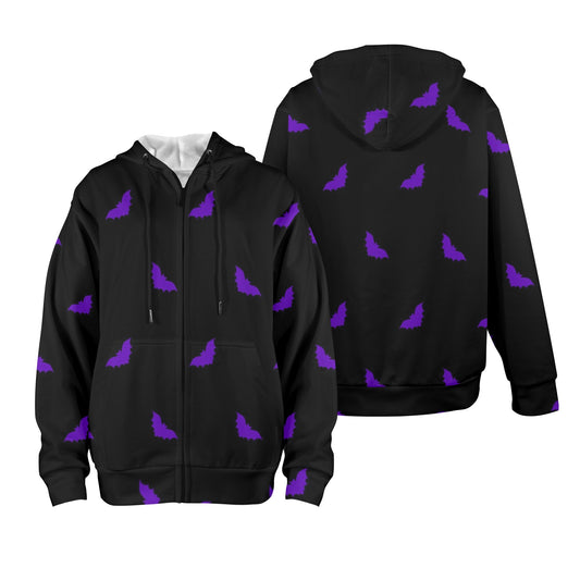 ANTIBrand fleece-lined zip hoodie with purple bats print
