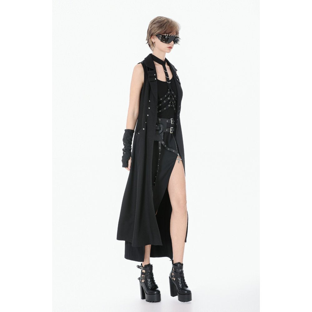 Dark in Love Punk Sleeveless Long Fitted Coat – Studded Gothic