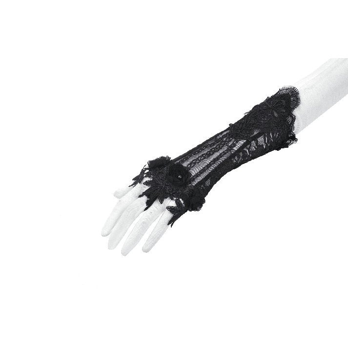 Dark in Love Ottilie Gothic Embellished Lace Fingerless Gloves - Kate's Clothing