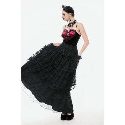 Dark in Love Morticia Gothic Velvet & Lace Bustier Dress in Black