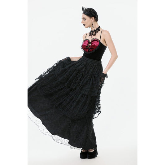 Dark in Love Morticia Gothic Velvet & Lace Bustier Dress in Black