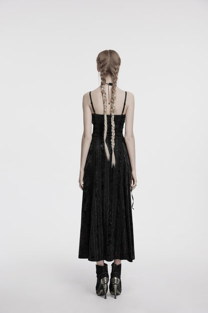 Punk Rave Morrigan Embroidered Velvet Goth Slip Dress In Black
