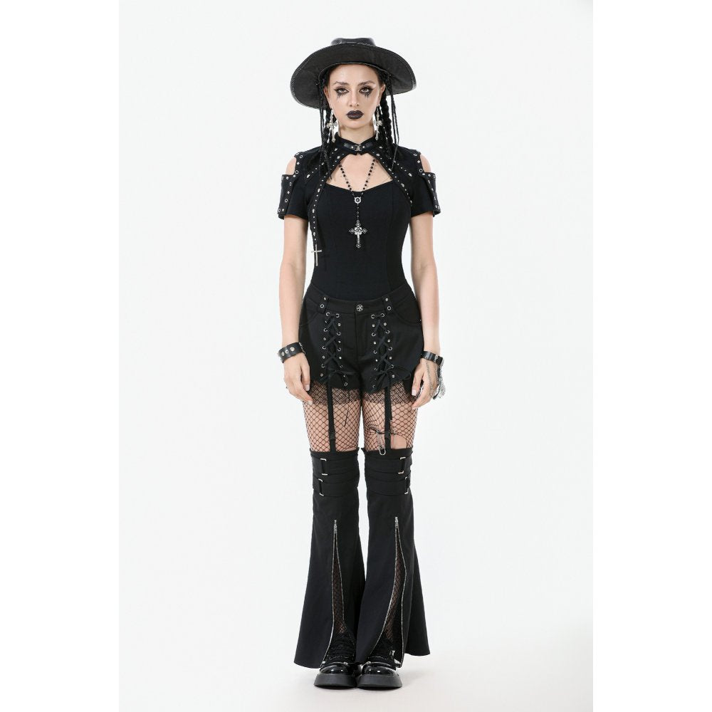 Dark in Love Lace-Up Layered Goth Convertible Flare Trousers with Mini Skirt