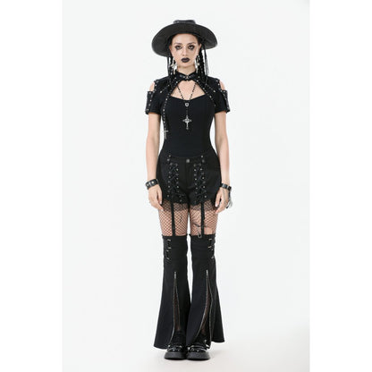 Dark in Love Lace-Up Layered Goth Convertible Flare Trousers with Mini Skirt