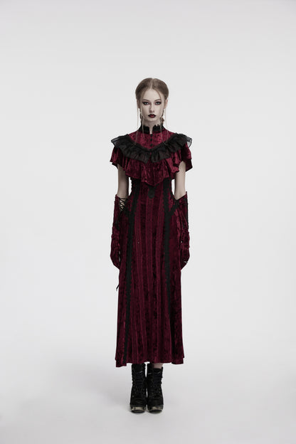 Punk Rave Elysia Velvet Ruffle Goth Shawl In Crimson
