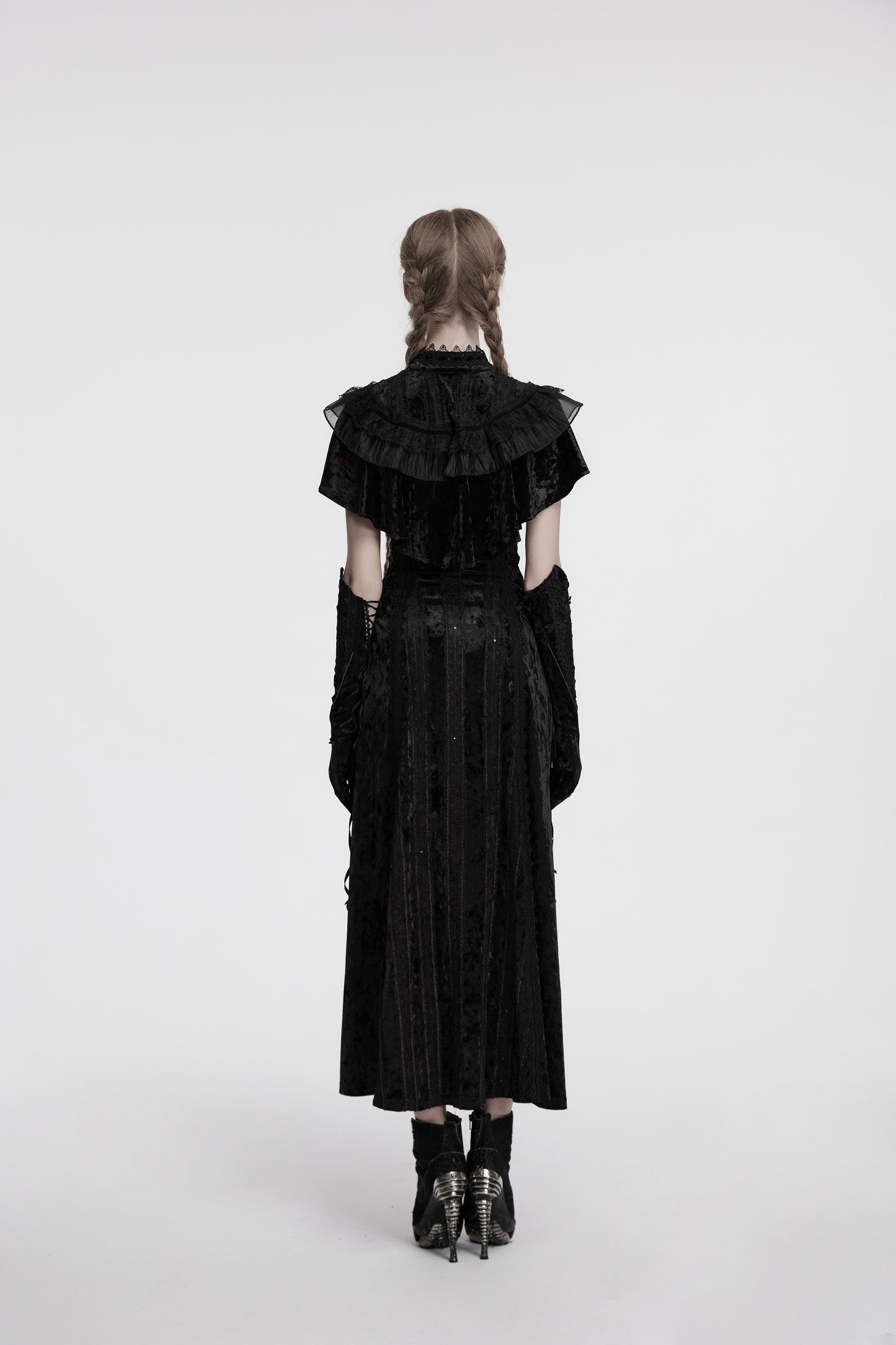 Punk Rave Elysia Velvet Ruffle Goth Shawl In Black