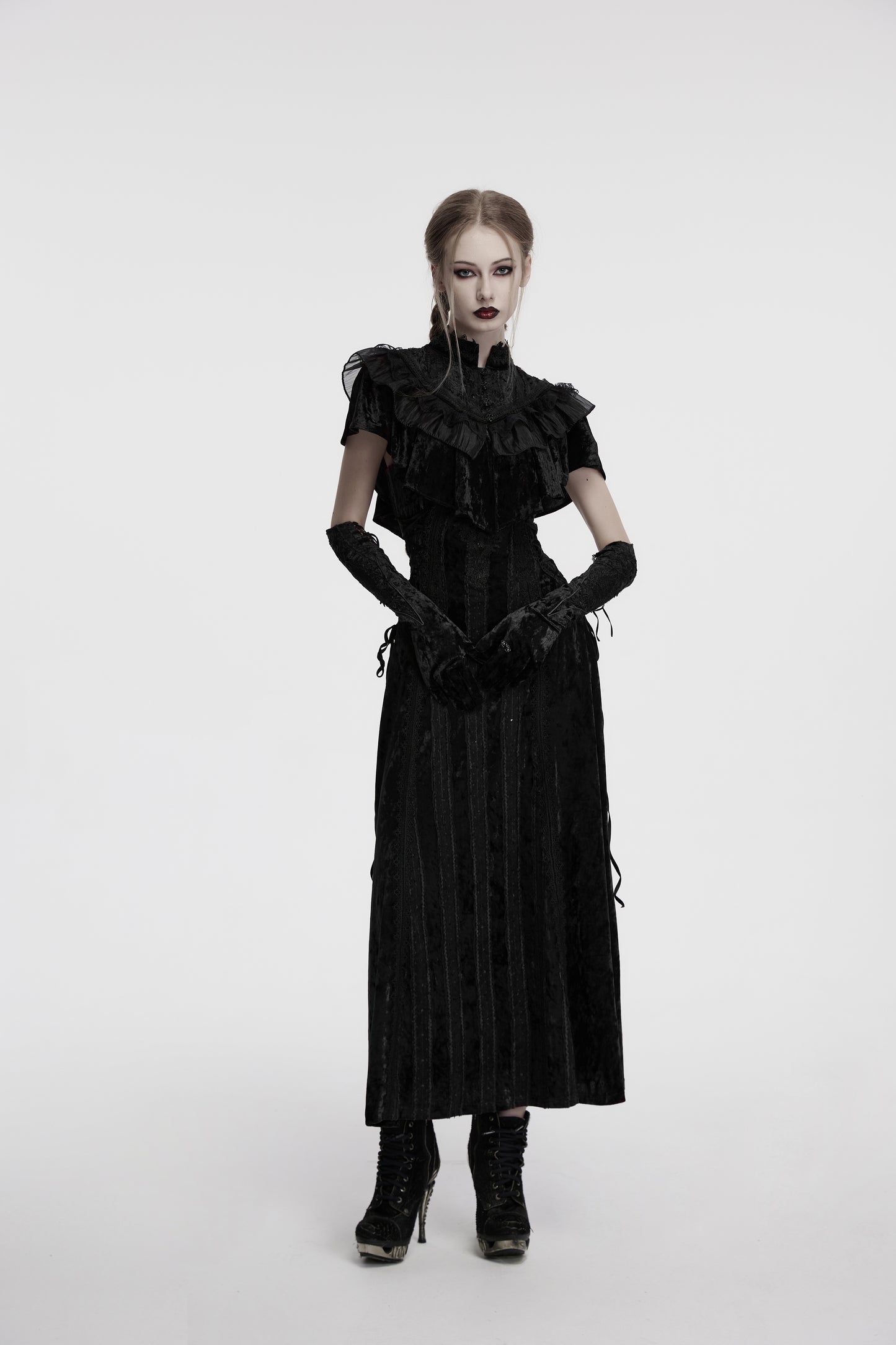 Punk Rave Elysia Velvet Ruffle Goth Shawl In Black