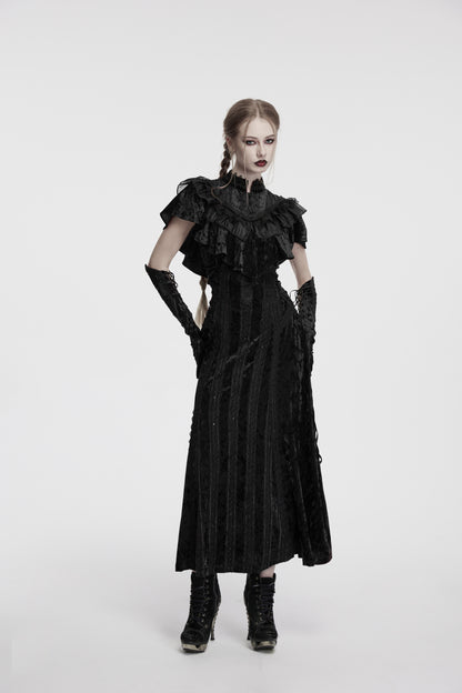 Punk Rave Morrigan Embroidered Velvet Goth Slip Dress In Black