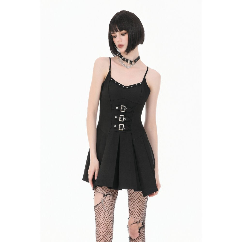 Dark in Love Studded Buckle Pleated Camisole Dress