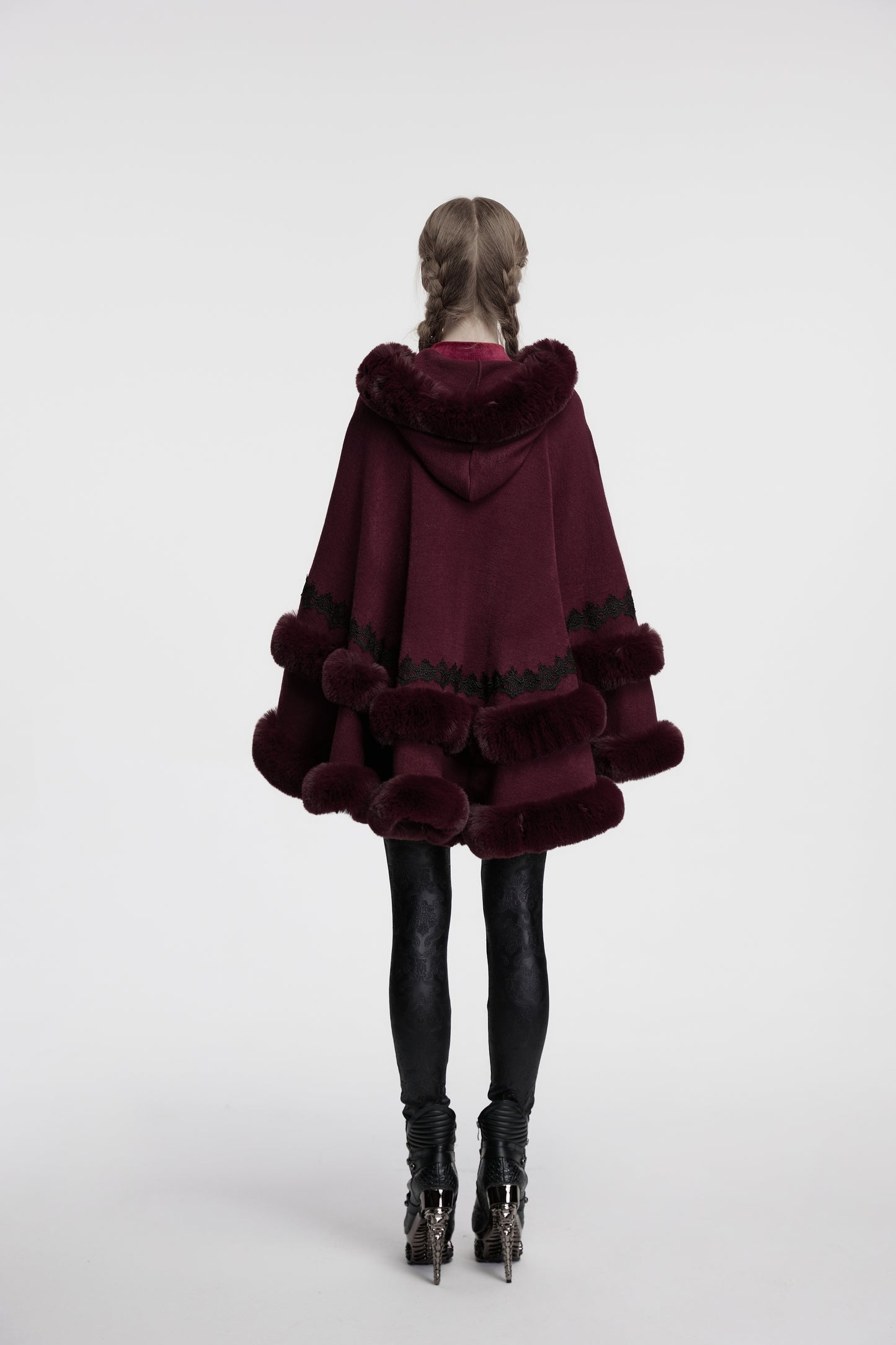 Punk Rave Isolde Faux Fur Trim Gothic Cloak Wine Red