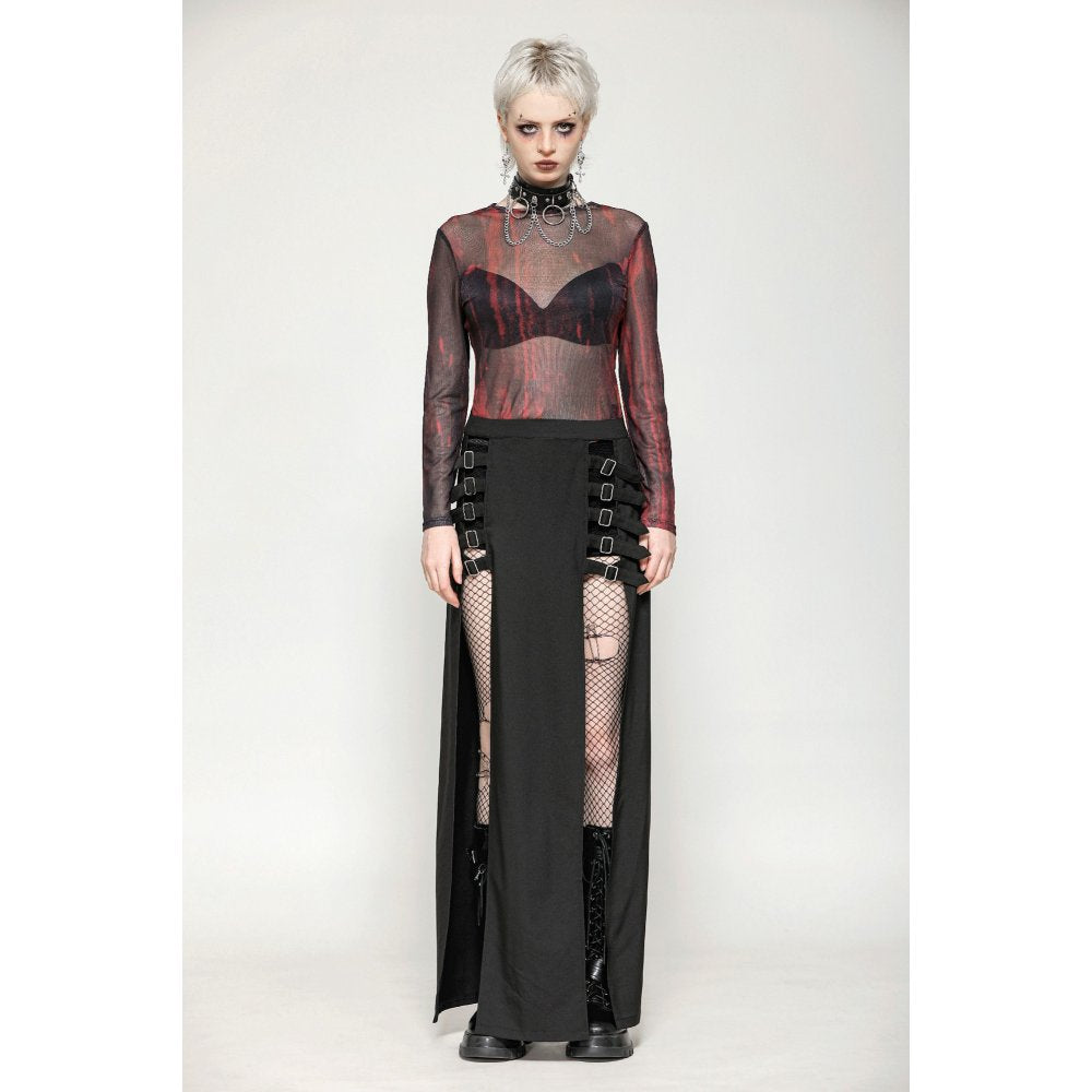 Dark in Love Carson Black and Red Tie-Dye Mesh Versatile Basic Top - Kate's Clothing