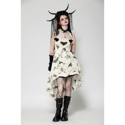 Dark in Love Zosia Punk Gothic Black Butterfly Embroidered Lace Beige Dress