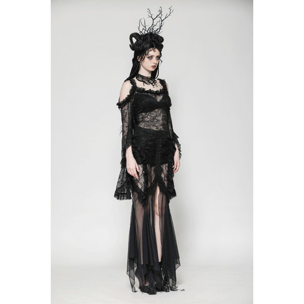Dark in Love Delaney Gothic Romantic Lace Flare Sleeve Top - Kate's Clothing