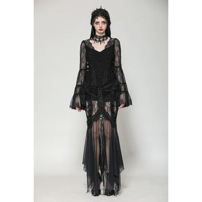Dark in Love Zuri Gothic Romantic Lace Patchwork Bell-Sleeve Layered Cuff Top - Kate's Clothing