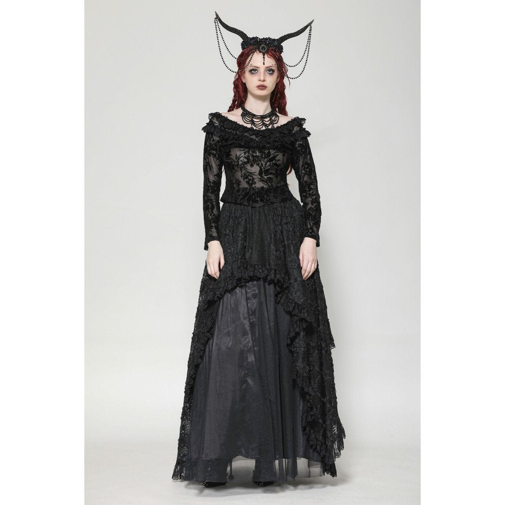 Dark in Love Bluebell Gothic Sexy Off-Shoulder Velvet Lace Top - Kate's Clothing