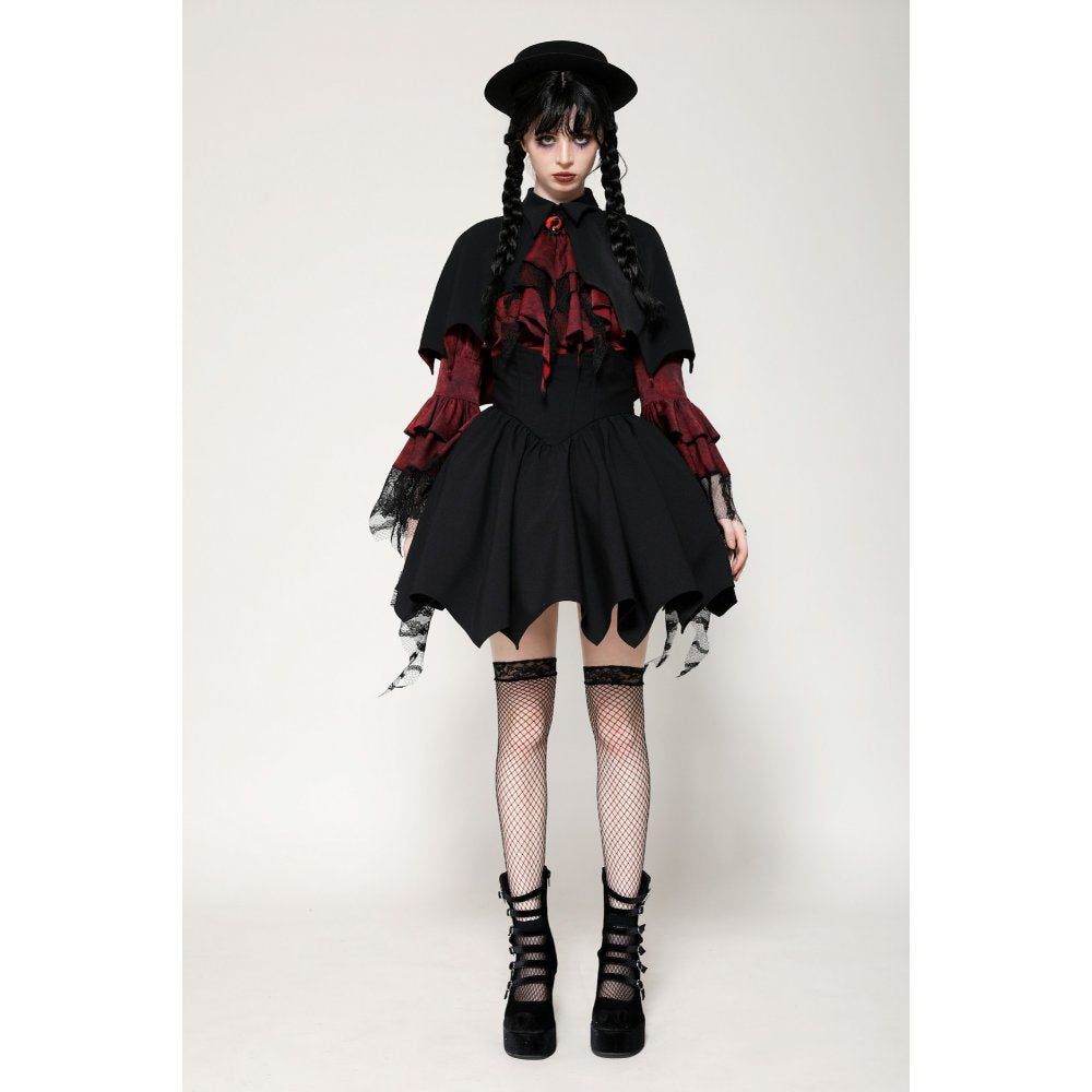 Dark in Love Camazotz Vampire Bat Shaped Capelet in Black and Blood Red - Kate's Clothing