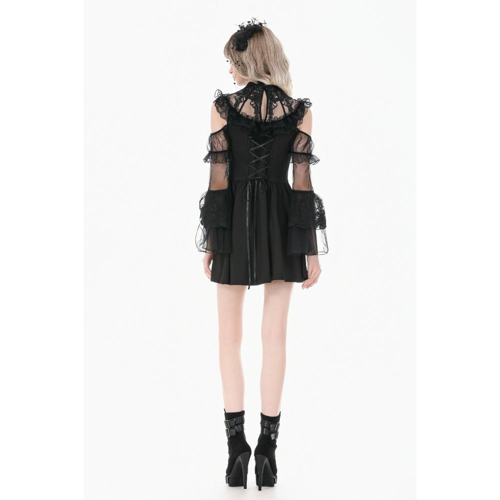 Dark in Love High Neck Mesh Lace Cold-Shoulder Dress