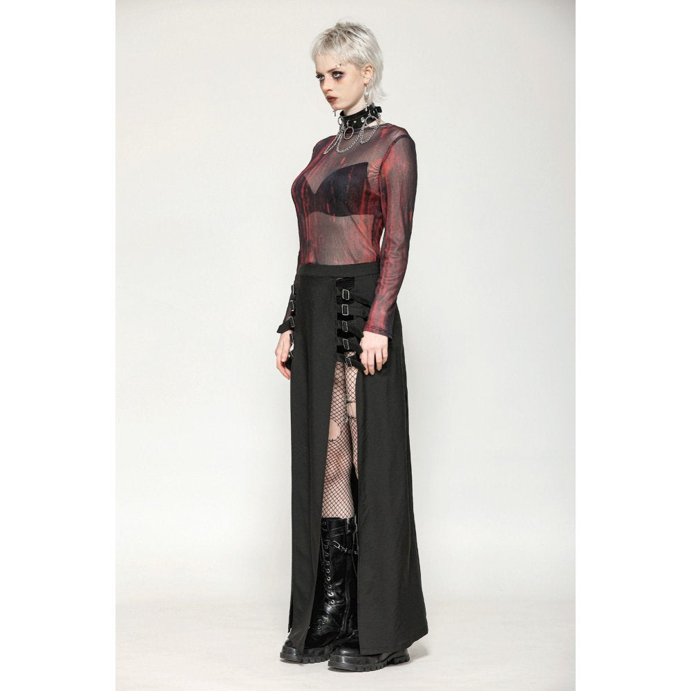 Dark in Love Carson Black and Red Tie-Dye Mesh Versatile Basic Top - Kate's Clothing
