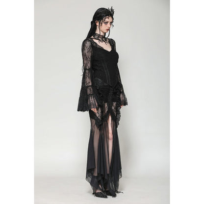 Dark in Love Zuri Gothic Romantic Lace Patchwork Bell-Sleeve Layered Cuff Top - Kate's Clothing