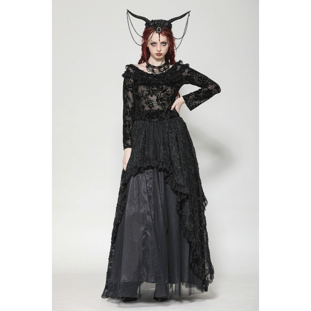 Dark in Love Bluebell Gothic Sexy Off-Shoulder Velvet Lace Top - Kate's Clothing