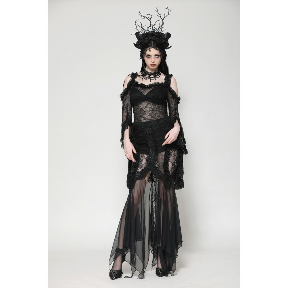 Dark in Love Delaney Gothic Romantic Lace Flare Sleeve Top - Kate's Clothing