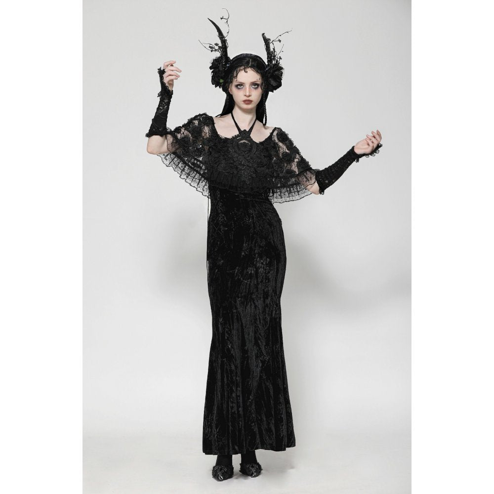 Dark in Love Alazne Dark Rose Embroidered Layered Mermaid Maxi Dress