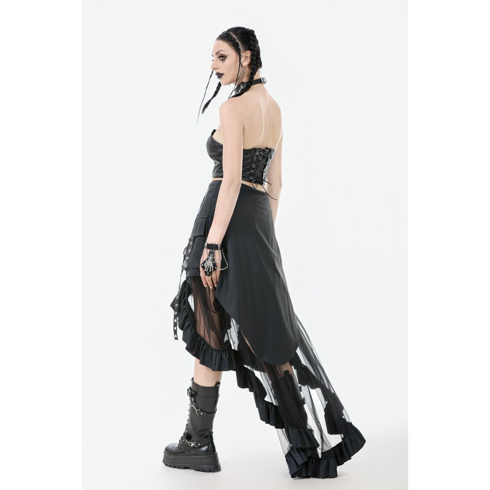 Dark in Love Belladonna Mesh Buckled Goth Skirt in Black