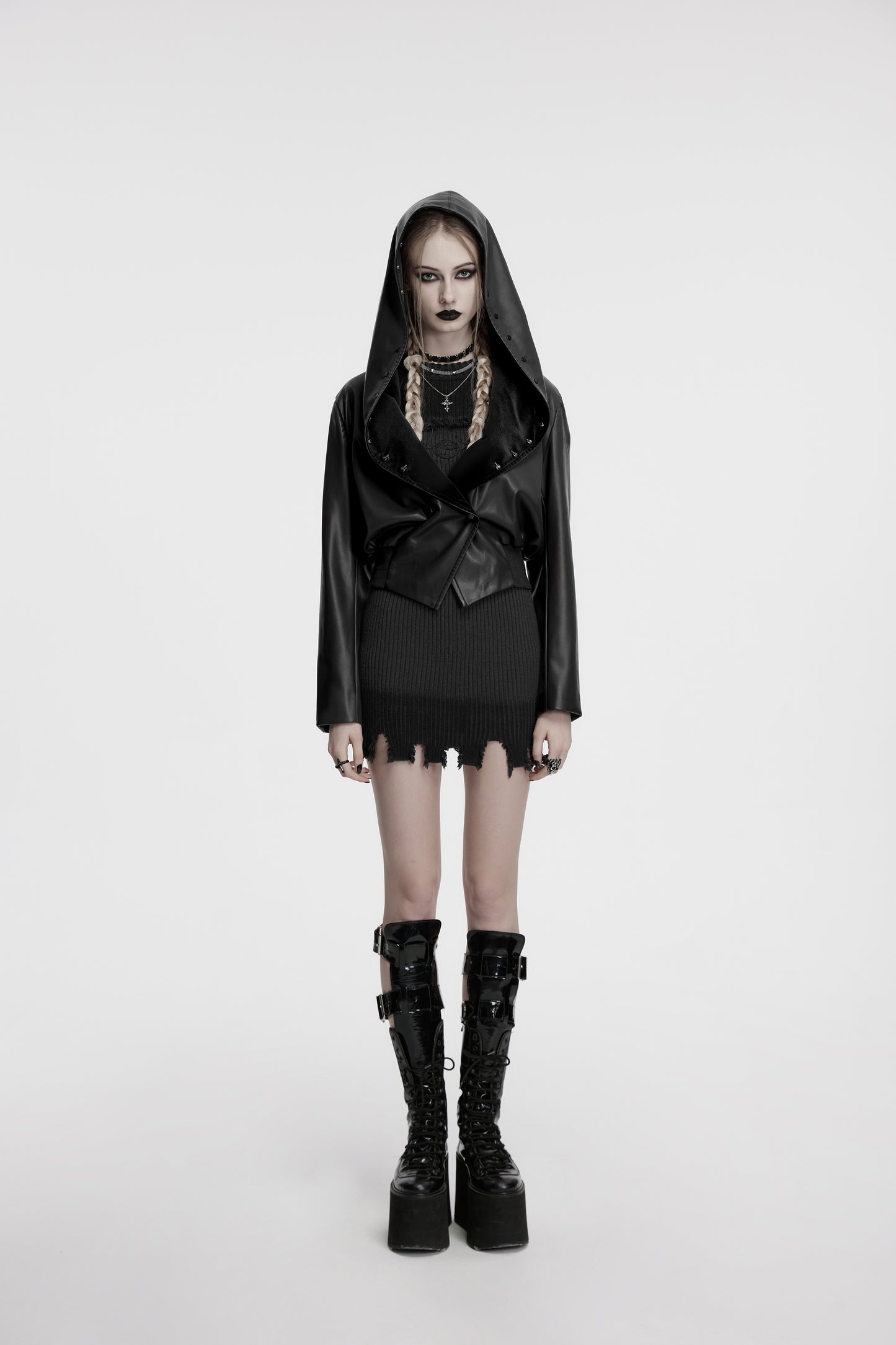 Punk Rave Nyx Hooded Faux Leather Jacket