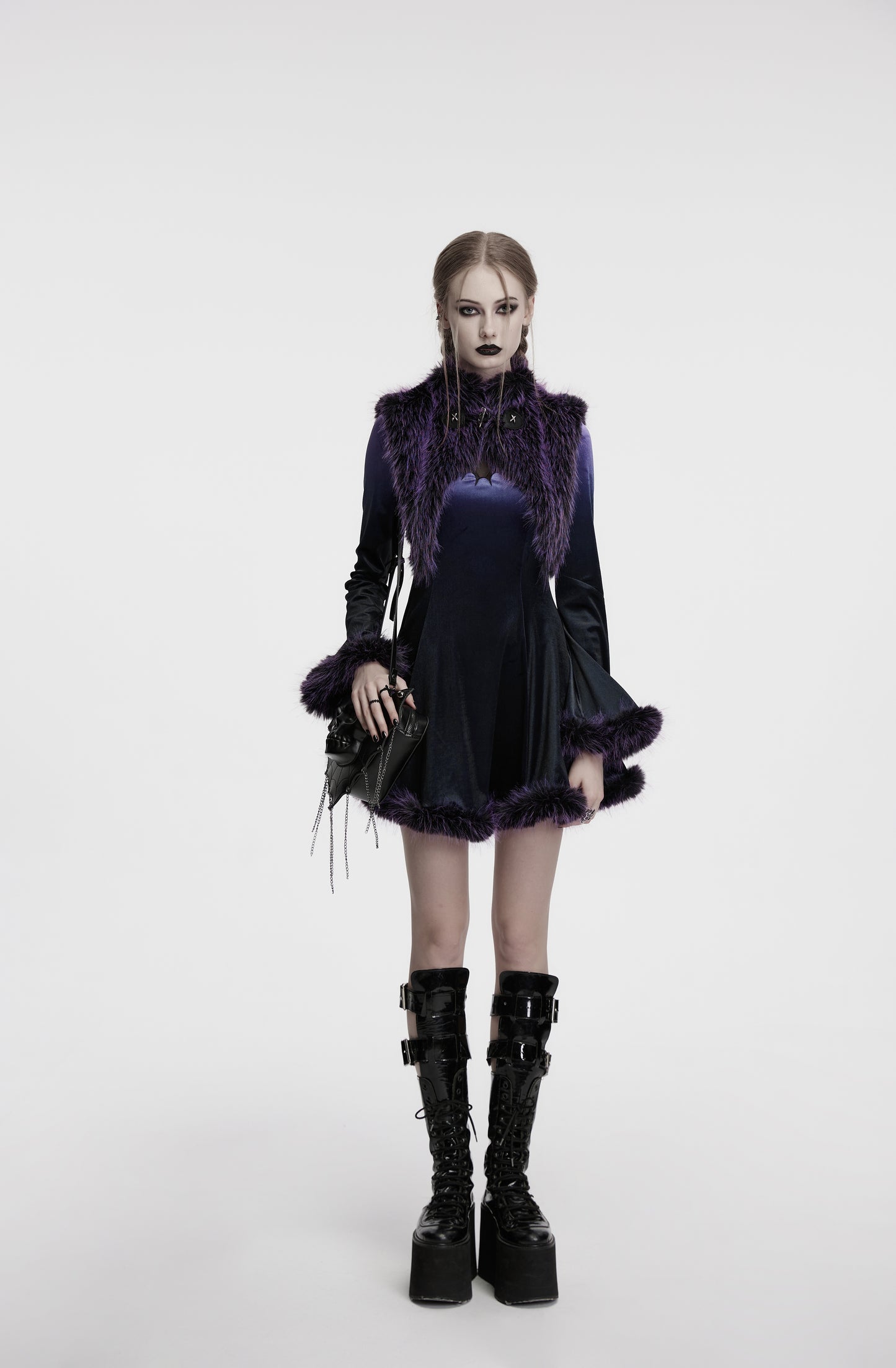 Punk Rave Lilith Gradient Devil Fur Shawl  In Violet
