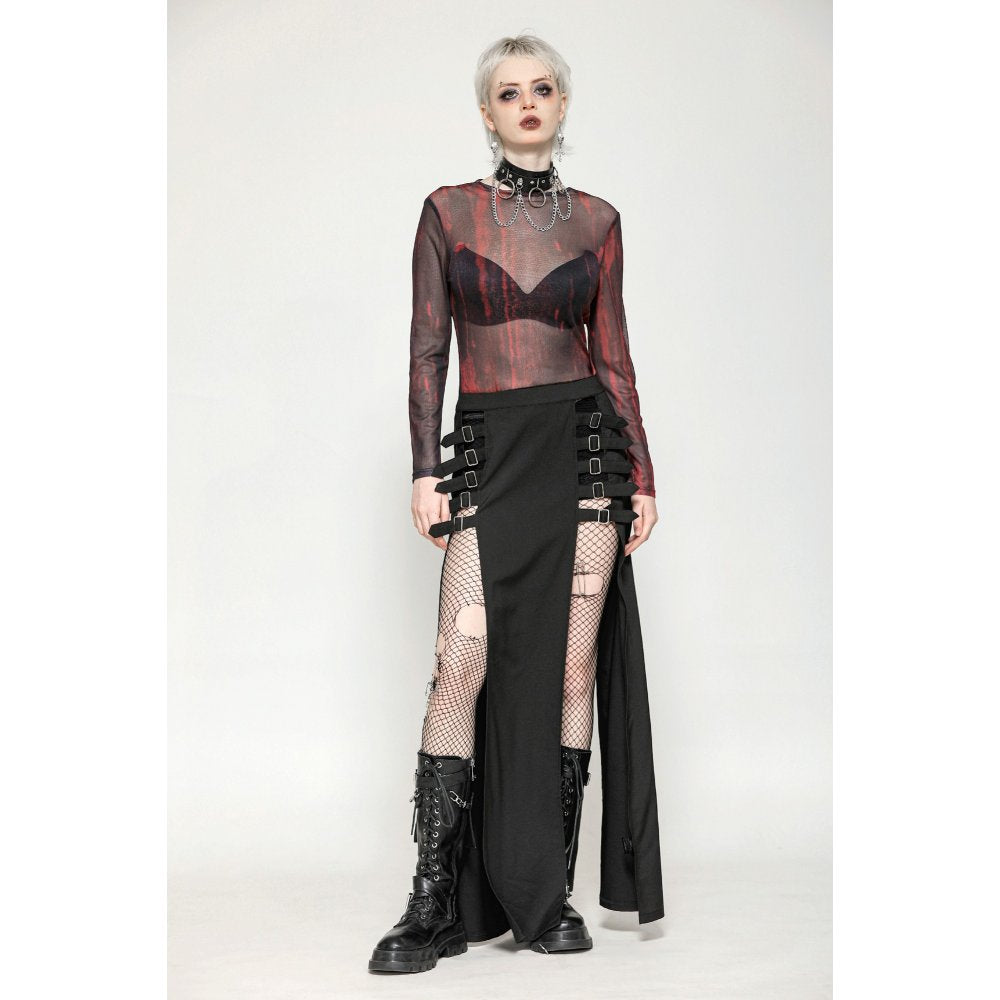 Dark in Love Carson Black and Red Tie-Dye Mesh Versatile Basic Top - Kate's Clothing