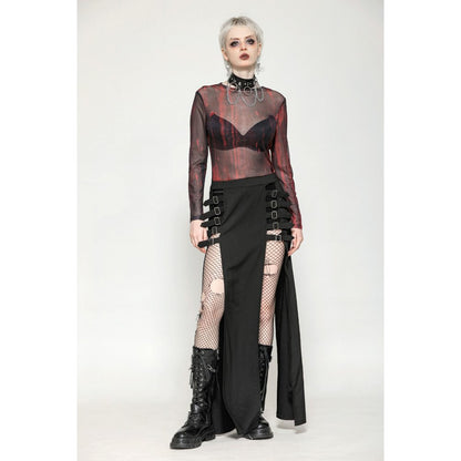 Dark in Love Carson Black and Red Tie-Dye Mesh Versatile Basic Top - Kate's Clothing