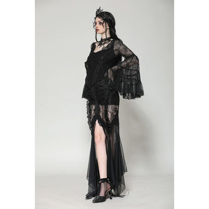Dark in Love Zuri Gothic Romantic Lace Patchwork Bell-Sleeve Layered Cuff Top - Kate's Clothing