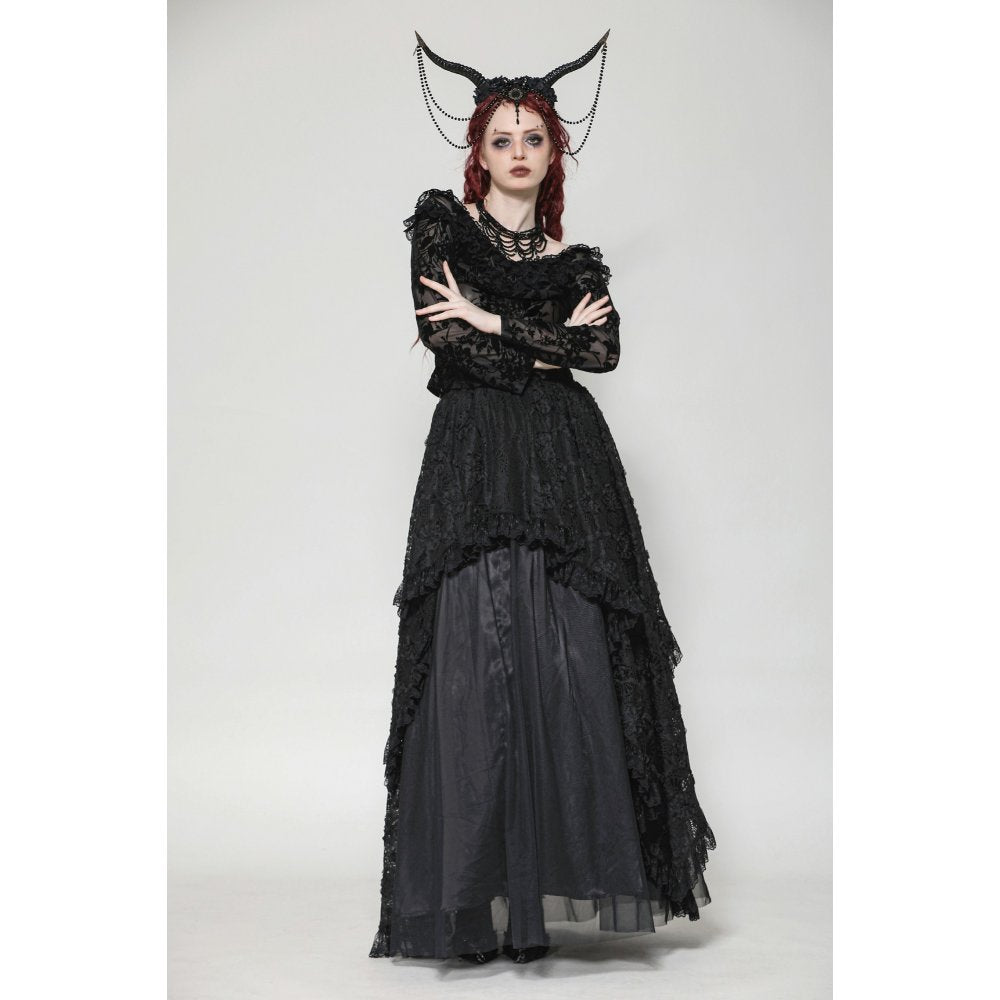 Dark in Love Bluebell Gothic Sexy Off-Shoulder Velvet Lace Top - Kate's Clothing