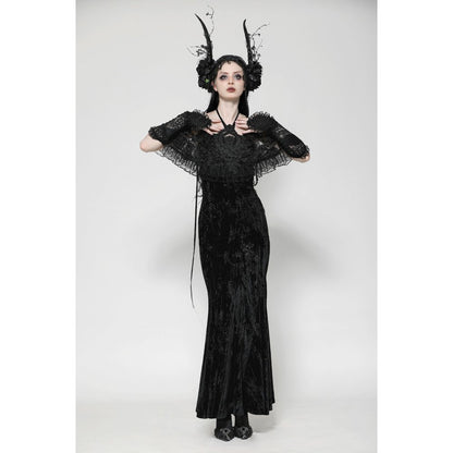 Dark in Love Alazne Dark Rose Embroidered Layered Mermaid Maxi Dress