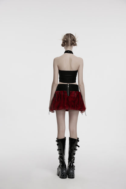 Punk Rave Valora Cross Fur Halter Top In Crimson