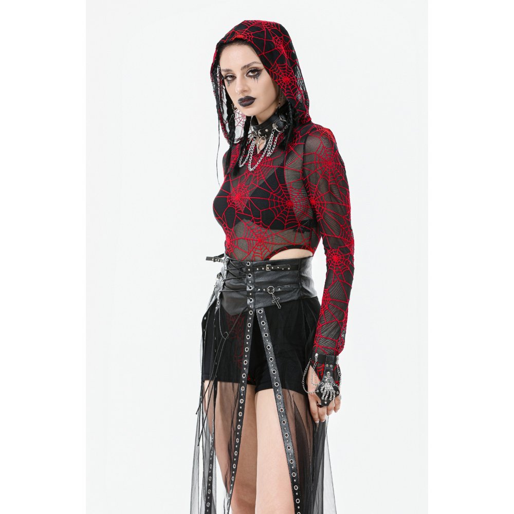 Dark in Love Gothic Sheer Mesh Maxi Skirt with PU Waist Corset