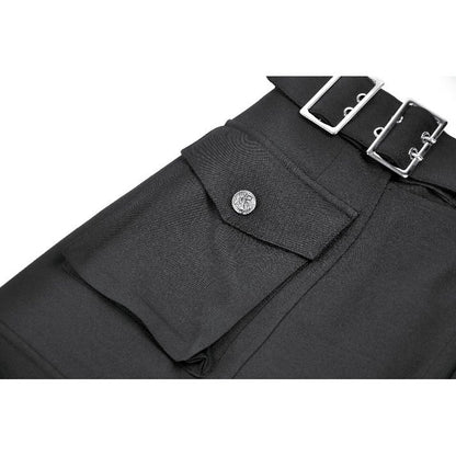 Dark in Love Punk Layered Pocket Cutout Belted Long Skirt