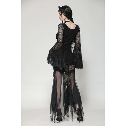 Dark in Love Zuri Gothic Romantic Lace Patchwork Bell-Sleeve Layered Cuff Top - Kate's Clothing