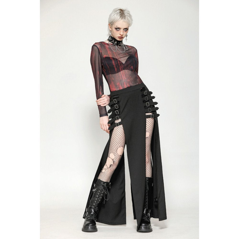 Dark in Love Carson Black and Red Tie-Dye Mesh Versatile Basic Top - Kate's Clothing