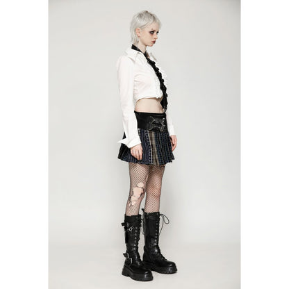 Dark in Love Sage Colorful Plaid Patchwork Leather-Waist Skirt