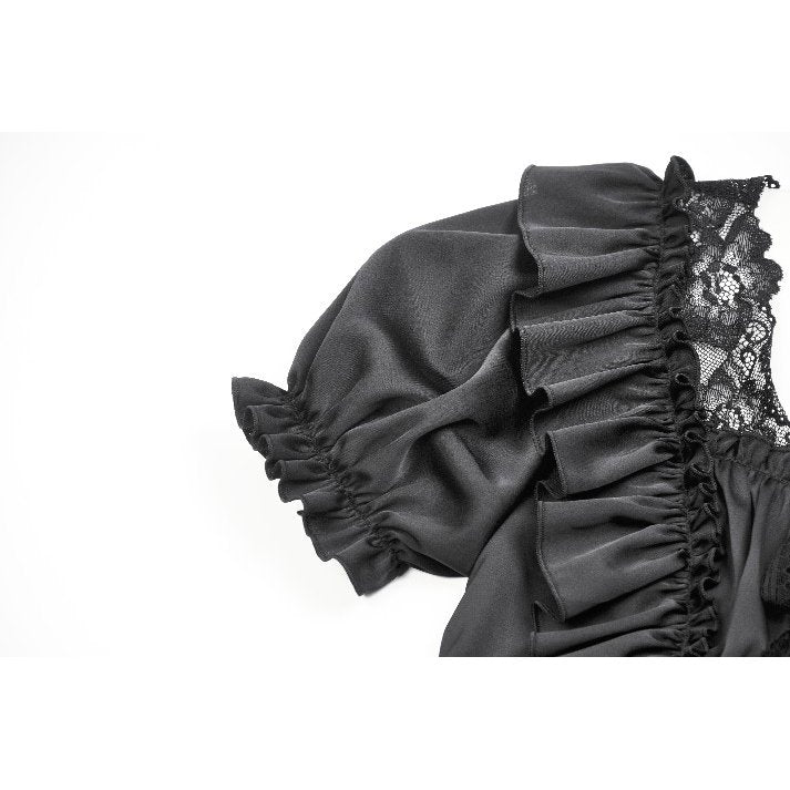 Dark in Love Seraphina Ruched Puff Sleeve Corset Top in Black