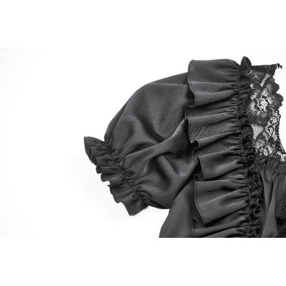 Dark in Love Seraphina Ruched Puff Sleeve Corset Top in Black