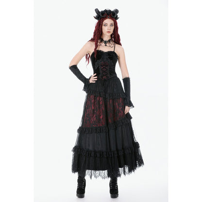 Dark in Love Gothic Black & Red Velvet Lace Corset