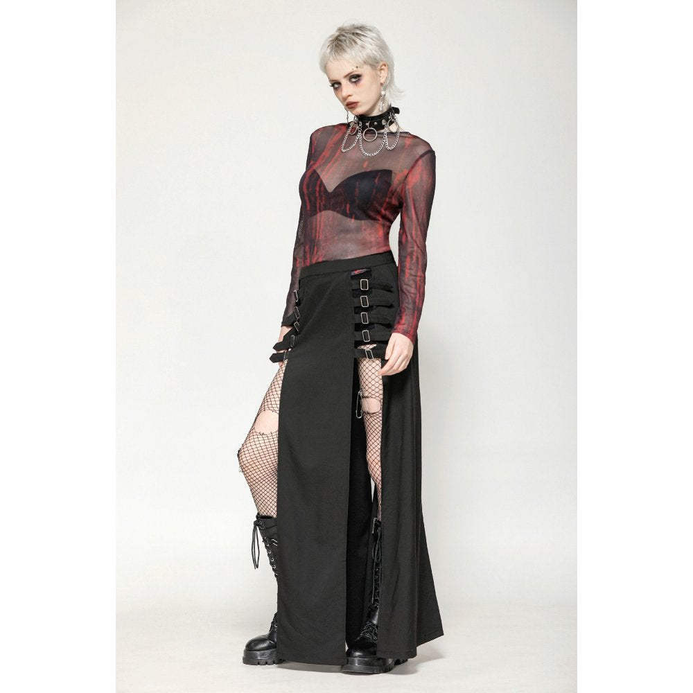 Dark in Love Carson Black and Red Tie-Dye Mesh Versatile Basic Top - Kate's Clothing