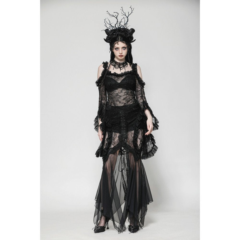 Dark in Love Delaney Gothic Romantic Lace Flare Sleeve Top - Kate's Clothing